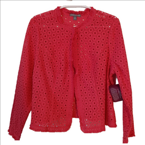 Jessica London Cardigan Size 18 W Eyelet 100% Cotton Open‎ Lace Pink Long Sleeve